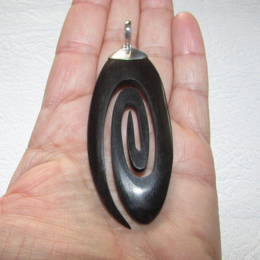 Sterling Silver Large Wood Swirl Pendant - 3.5"